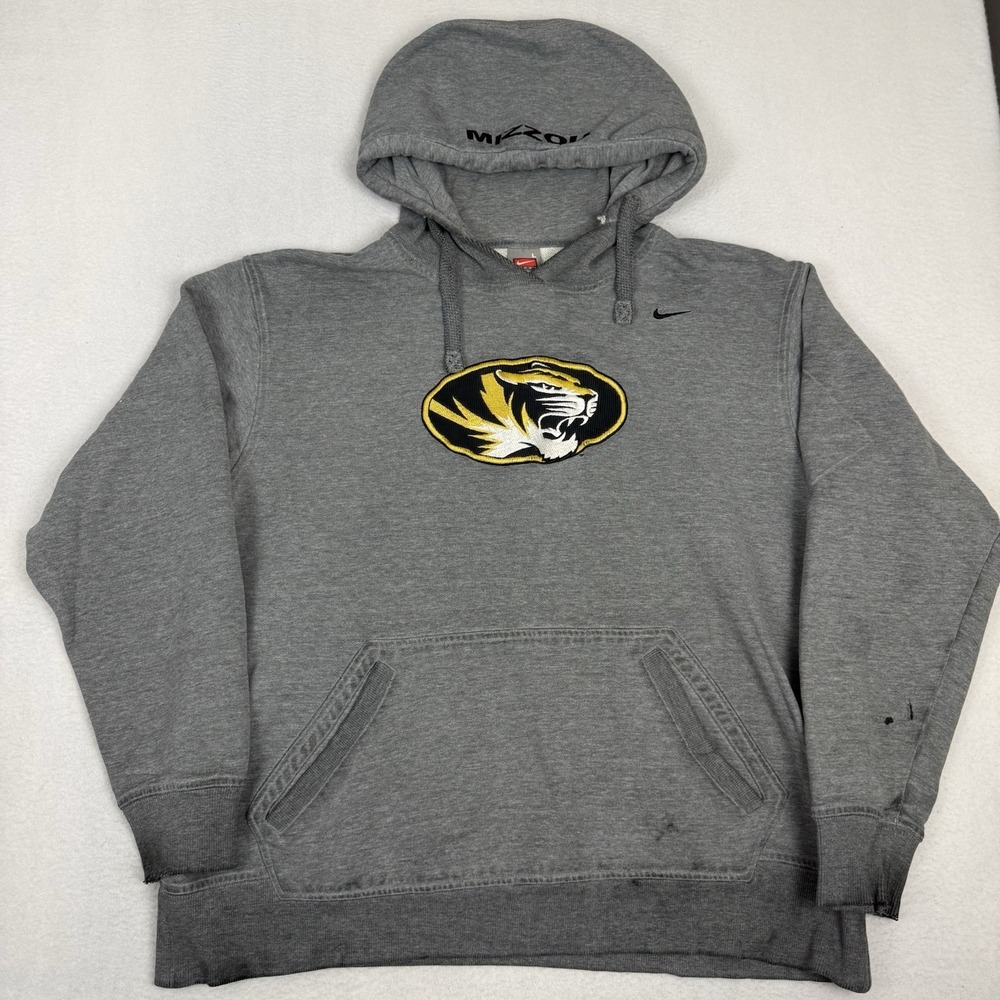 Vintage Nike Team Mizzou‎ Missouri Tigers Hoodie Grey Mens Large Center Logo
